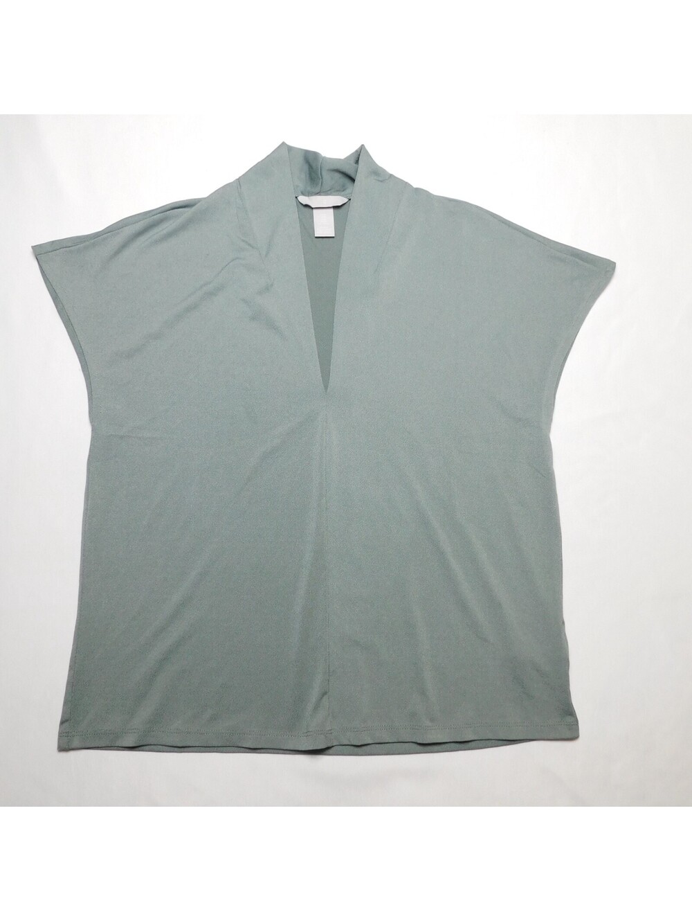 HM Womens Medium Green Deep V Neck Short Sleeve Poncho Style Blouse Draped Top